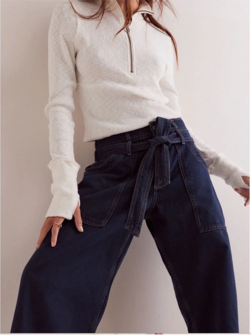 Free People We The Free Blue Jay Belted Boyfriend Jeans 25